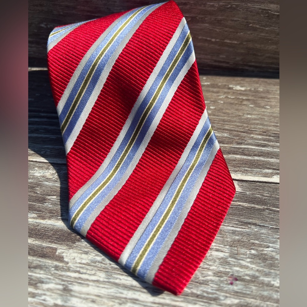 XMI Platinum‎ necktie formal men’s tie red blue green striped Italian silk USA